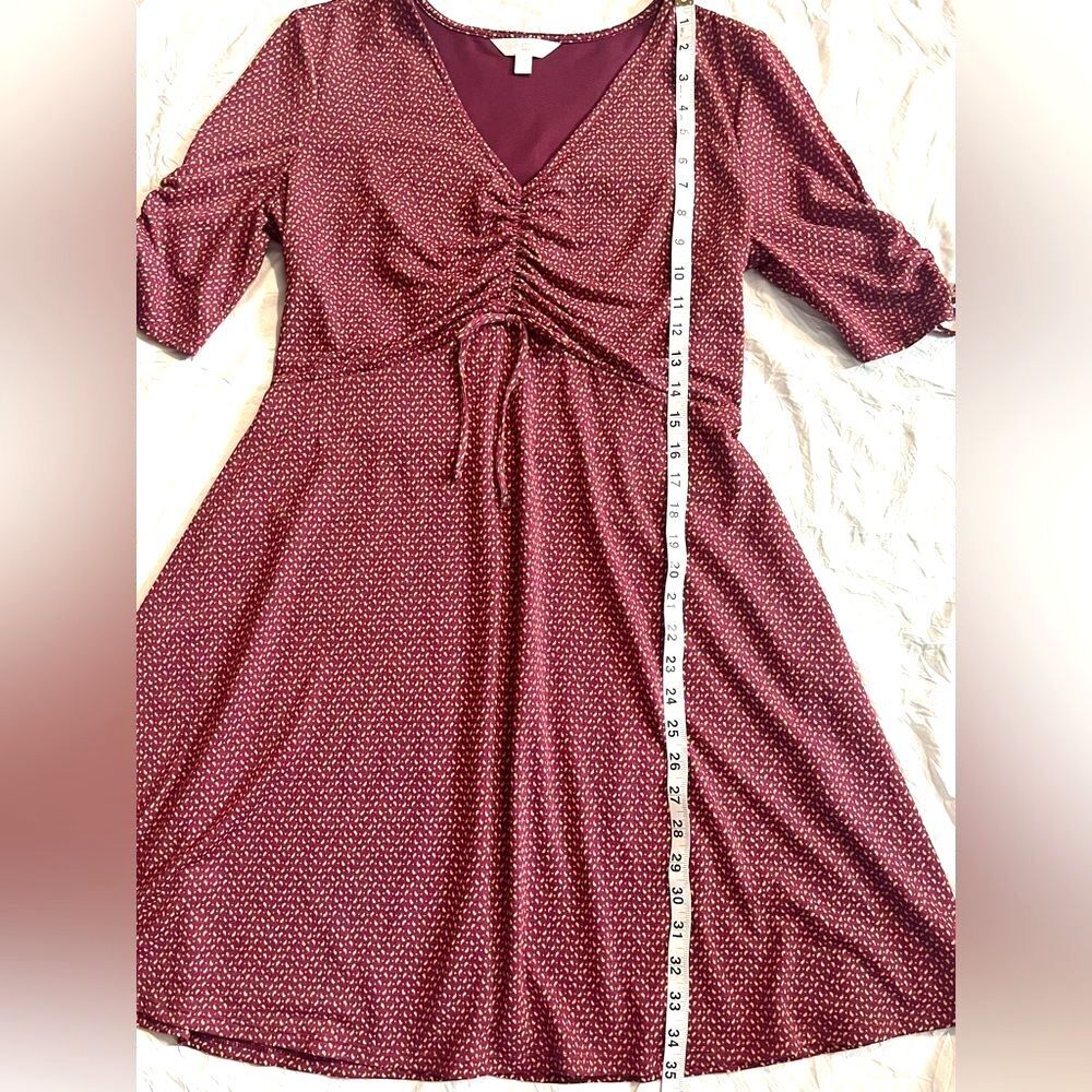 Lauren Conrad Women’s Maroon Midi Dress with Knot Sleeve Size Medium - Picture 9 of 16